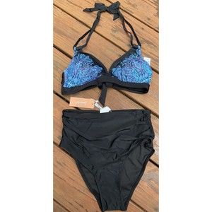 Lunabella Blue/Black Paisley Print Bikini Swimsuit  Medium NWT